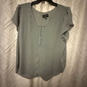 Premise Black and White Striped Short Sleeve Blouse